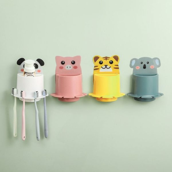 Bathroom Paste Wall-Mounted Shelf Cartoon Animal Toothbrush Holder (Panda) - Image 6