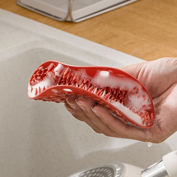 2 PCS Multifunctional Silicone Cleaning Brush Non-Oily Kitchen Cleaning Scouring Pad (Honey Bud Red) - Image 2