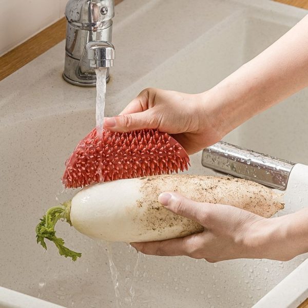 2 PCS Multifunctional Silicone Cleaning Brush Non-Oily Kitchen Cleaning Scouring Pad (Honey Bud Red) - Image 3