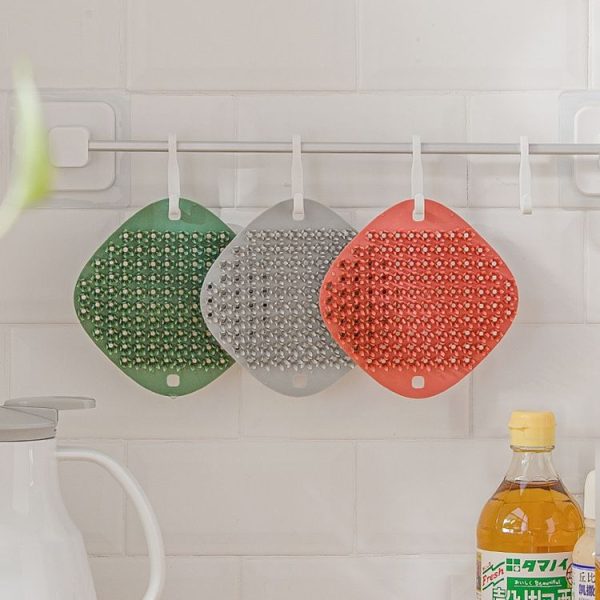 2 PCS Multifunctional Silicone Cleaning Brush Non-Oily Kitchen Cleaning Scouring Pad (Honey Bud Red) - Image 6