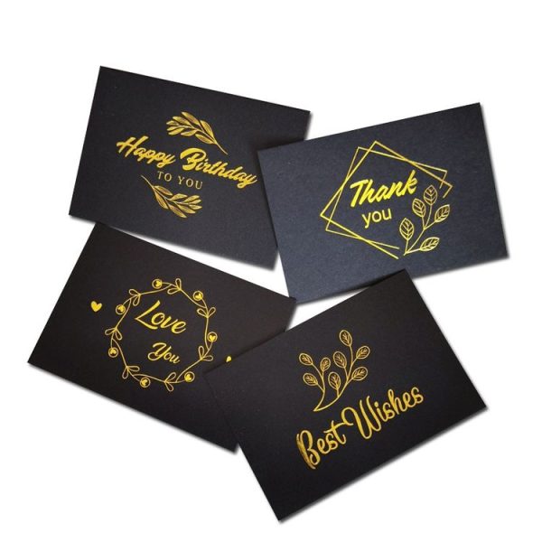 100 PCS Wedding Blessing Card Thank You Message Gift Decoration Card Bronzing Flower Greeting Card Happy Birthday (Black) - Image 2