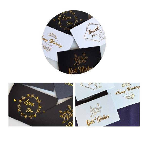 100 PCS Wedding Blessing Card Thank You Message Gift Decoration Card Bronzing Flower Greeting Card Happy Birthday (Black) - Image 3
