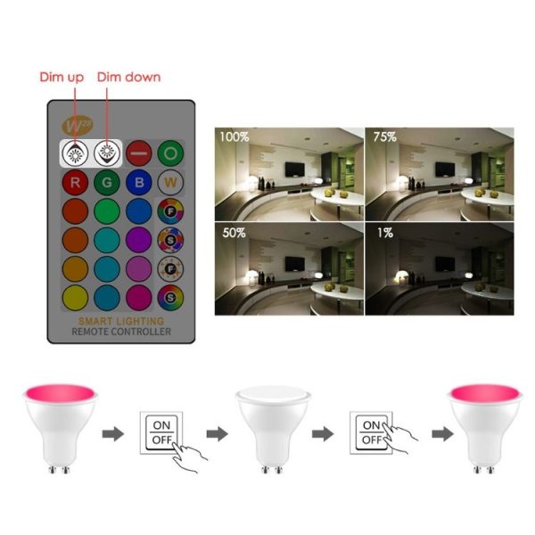GU10 8W AC85-265V Dimmable LED Spotlight Remote Control Holiday Decoration Home Lighting (RGB+Cool White (5500-7000K)) - Image 6