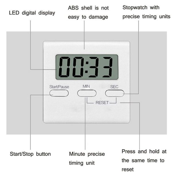 Kitchen Baking Timer Student Learning Reminder Timer (White) - Image 4