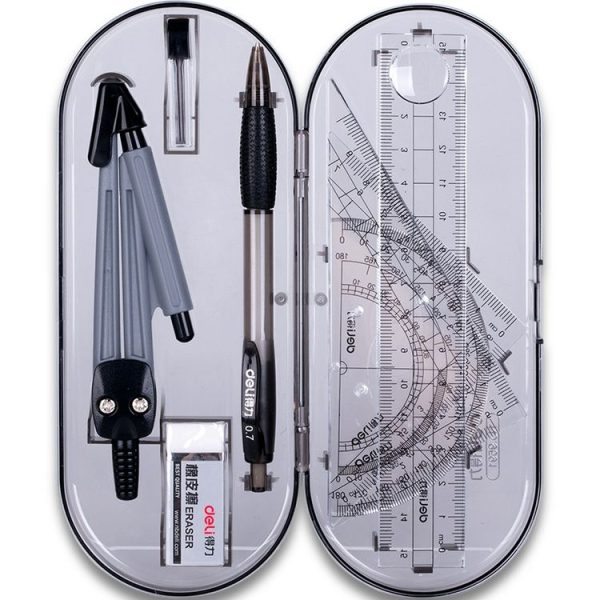 Deli 9591 Student Drawing Set 8 Piece Set Compass Ruler Set Student Stationery (Black)