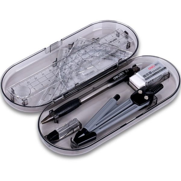 Deli 9591 Student Drawing Set 8 Piece Set Compass Ruler Set Student Stationery (Black) - Image 3