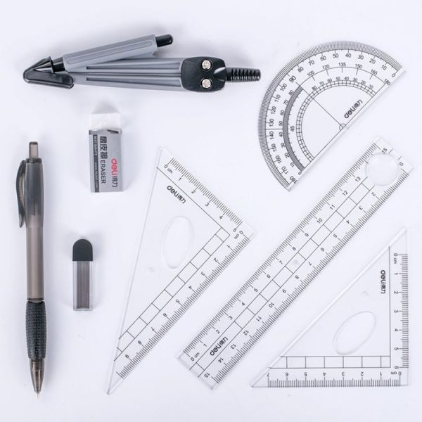 Deli 9591 Student Drawing Set 8 Piece Set Compass Ruler Set Student Stationery (Black) - Image 4