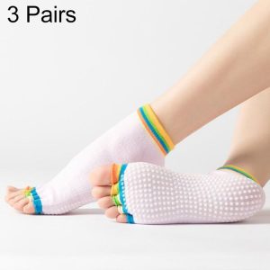 3 Pair Open-Toe Yoga Socks Indoor Sports Non-Slip Five-Finger Dance Socks, Size: One Size (Color Light Pink)