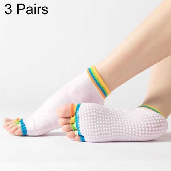 3 Pair Open-Toe Yoga Socks Indoor Sports Non-Slip Five-Finger Dance Socks, Size: One Size (Color Light Pink)