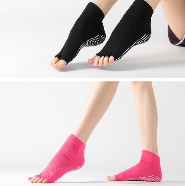 3 Pair Open-Toe Yoga Socks Indoor Sports Non-Slip Five-Finger Dance Socks, Size: One Size (Color Light Pink) - Image 5