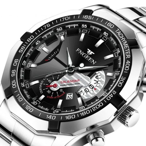 FNGEEN S001 Men Waterproof Watch Calendar Watch (Black Steel Blue Surface) - Image 3
