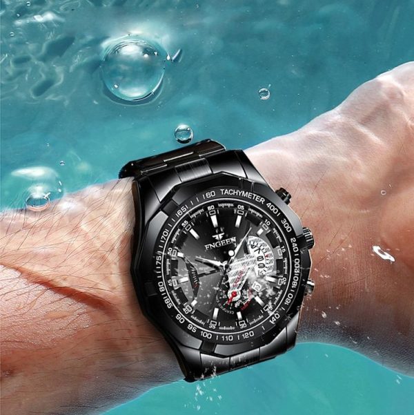FNGEEN S001 Men Waterproof Watch Calendar Watch (Black Steel Blue Surface) - Image 5