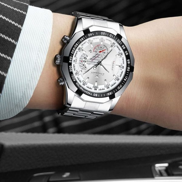 FNGEEN S001 Men Waterproof Watch Calendar Watch (Black Steel Blue Surface) - Image 6