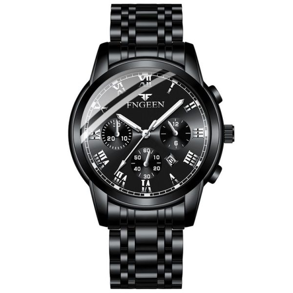 FNGEEN 4006 Men Trendy Waterproof Quartz Watch (Black Steel Black Surface)