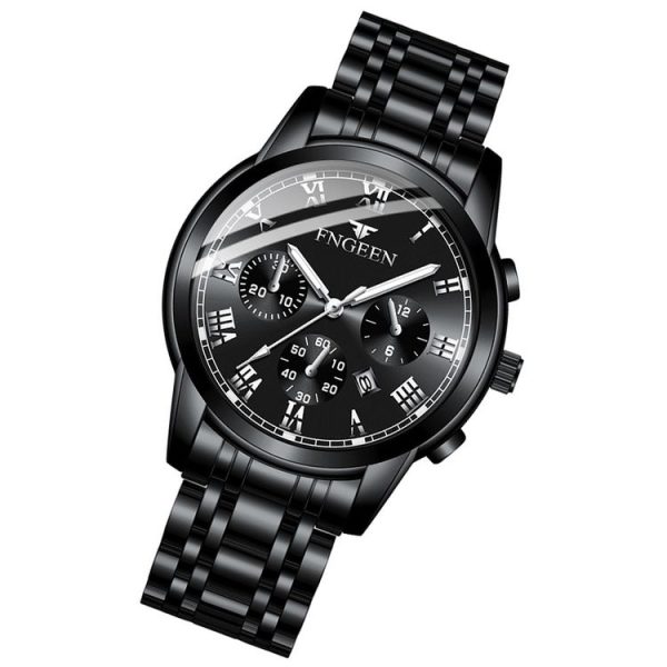 FNGEEN 4006 Men Trendy Waterproof Quartz Watch (Black Steel Black Surface) - Image 2