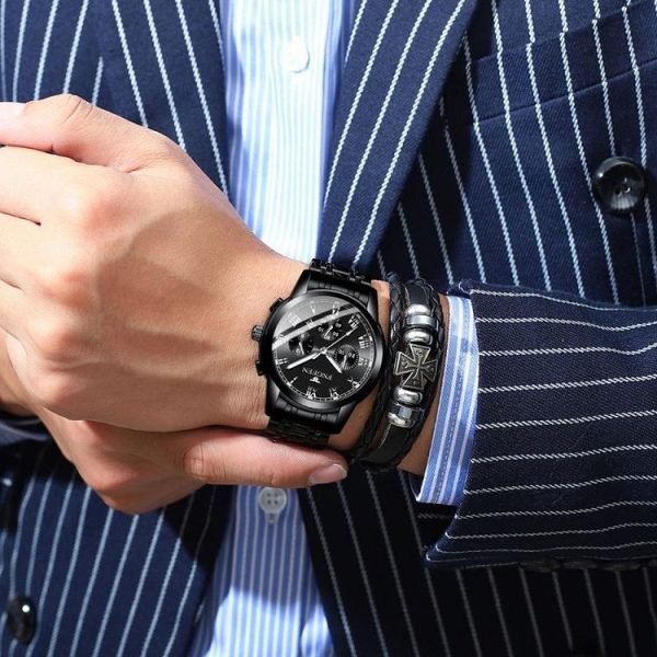 FNGEEN 4006 Men Trendy Waterproof Quartz Watch (Black Steel Black Surface) - Image 7