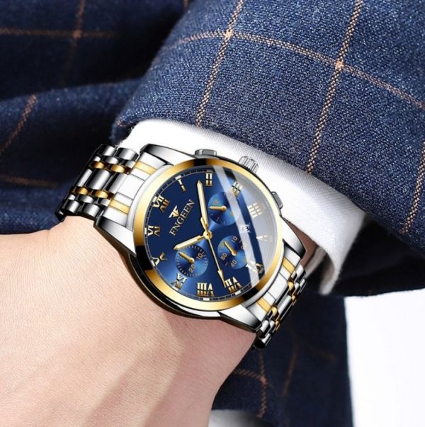 FNGEEN 4006 Men Trendy Waterproof Quartz Watch (Black Steel Black Surface) - Image 9