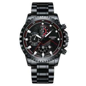 FNGEEN 5757 Men Waterproof Sports Fashion Stainless Steel Watch (Black Steel Black Surface)