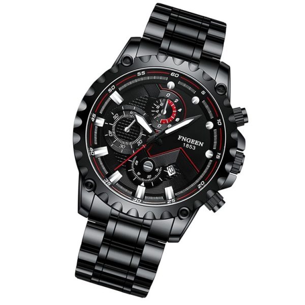 FNGEEN 5757 Men Waterproof Sports Fashion Stainless Steel Watch (Black Steel Black Surface) - Image 2