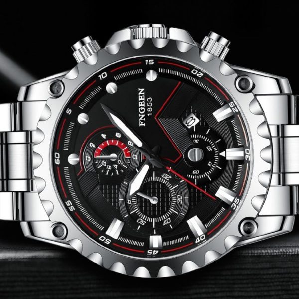 FNGEEN 5757 Men Waterproof Sports Fashion Stainless Steel Watch (Black Steel Black Surface) - Image 3