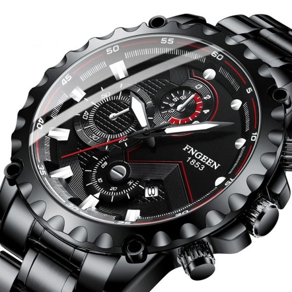 FNGEEN 5757 Men Waterproof Sports Fashion Stainless Steel Watch (Black Steel Black Surface) - Image 4