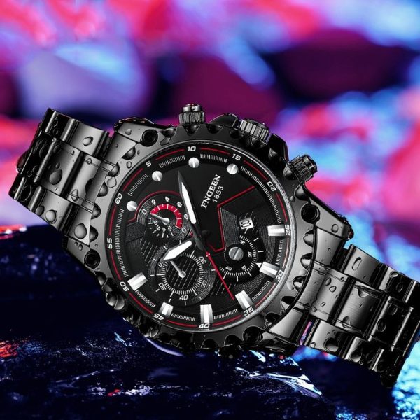 FNGEEN 5757 Men Waterproof Sports Fashion Stainless Steel Watch (Black Steel Black Surface) - Image 5