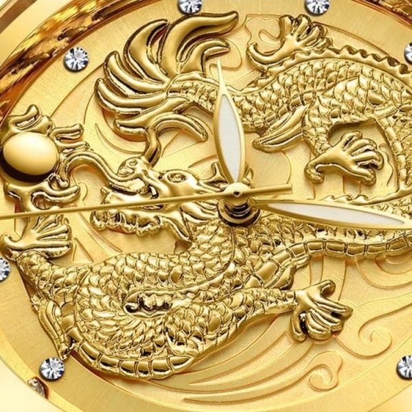 FNGEEN S666 Waterproof Luminous Watch Quartz Ultra-Thin Dragon Or Phoenix Pattern Couple Watch (Full Gold Black Surface) - Image 4
