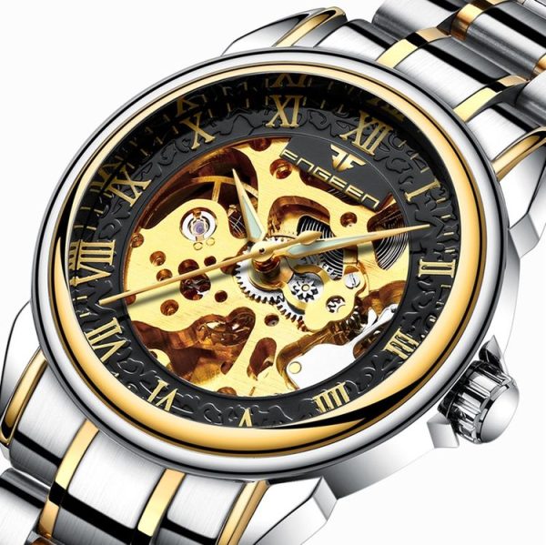 FNGEEN 8866 Men Waterproof Watch Fashion Double-Sided Hollow Automatic Mechanical Watch (Gold Gold Surface) - Image 3