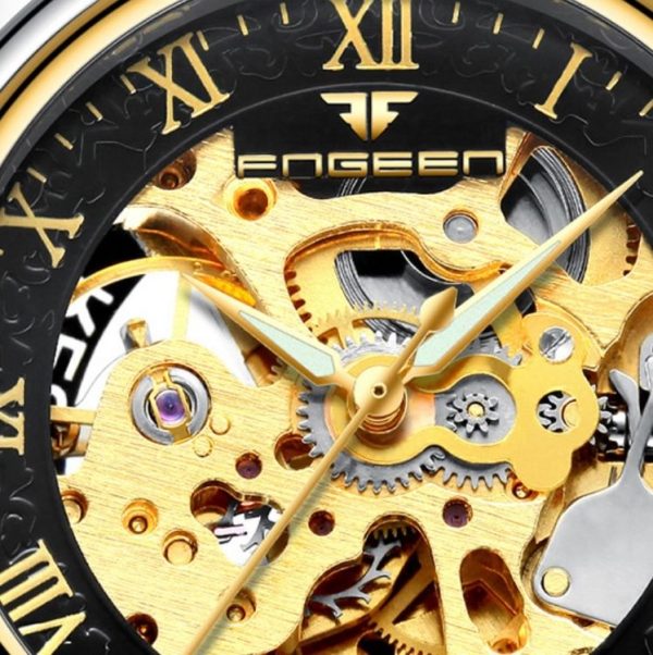 FNGEEN 8866 Men Waterproof Watch Fashion Double-Sided Hollow Automatic Mechanical Watch (Gold Gold Surface) - Image 4