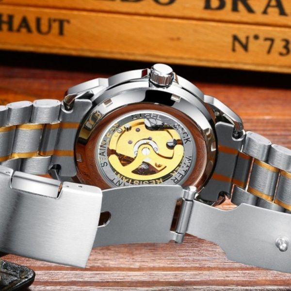 FNGEEN 8866 Men Waterproof Watch Fashion Double-Sided Hollow Automatic Mechanical Watch (Gold Gold Surface) - Image 5
