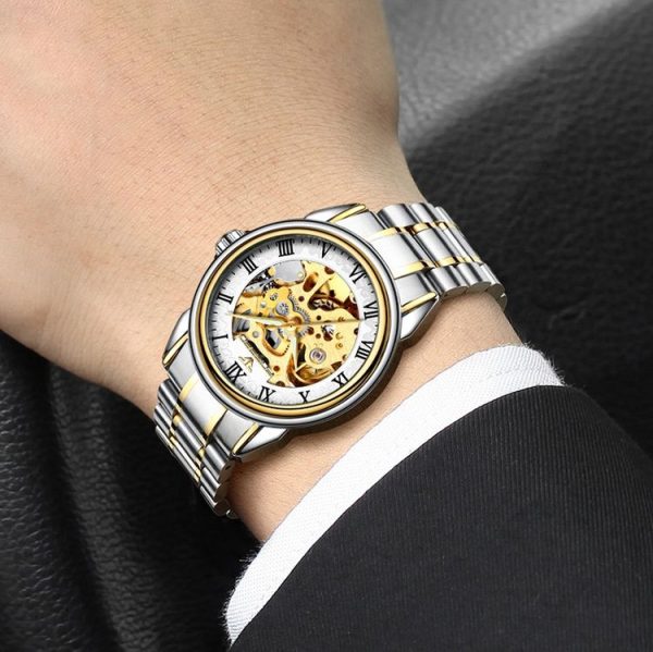 FNGEEN 8866 Men Waterproof Watch Fashion Double-Sided Hollow Automatic Mechanical Watch (Gold Gold Surface) - Image 7