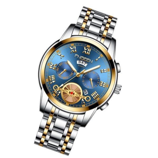 FNGEEN 4001 Men Watch Multi-Function Quartz Watch, Colour: Gold Blue Surface - Image 2