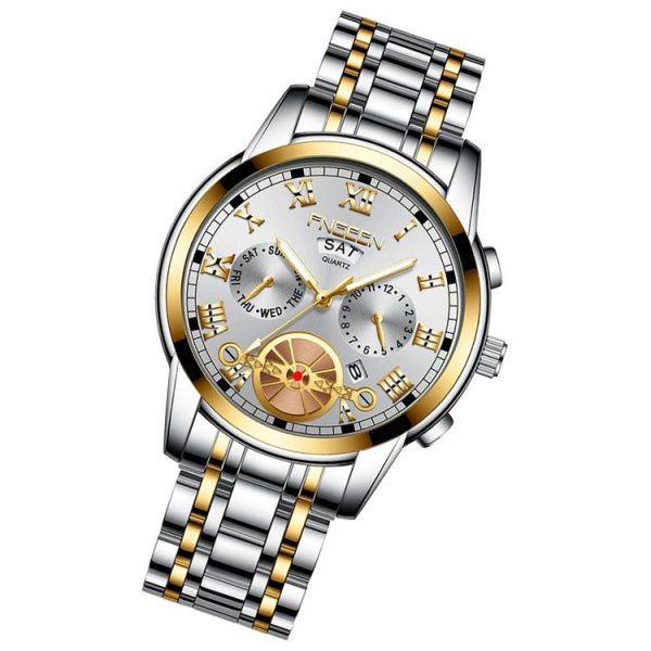 FNGEEN 4001 Men Watch Multi-Function Quartz Watch, Colour: Gold White Surface - Image 2