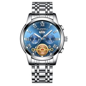 FNGEEN 4001 Men Watch Multi-Function Quartz Watch, Colour: White Steel Blue Surface