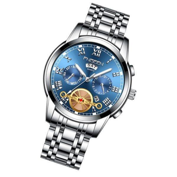 FNGEEN 4001 Men Watch Multi-Function Quartz Watch, Colour: White Steel Blue Surface - Image 2
