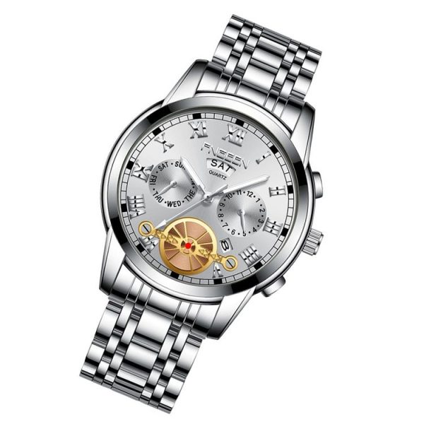 FNGEEN 4001 Men Watch Multi-Function Quartz Watch, Colour: White Steel White Surface - Image 2