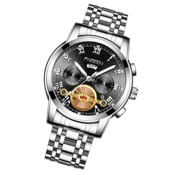 FNGEEN 4001 Men Watch Multi-Function Quartz Watch, Colour: White Steel Black Surface White Nails - Image 2