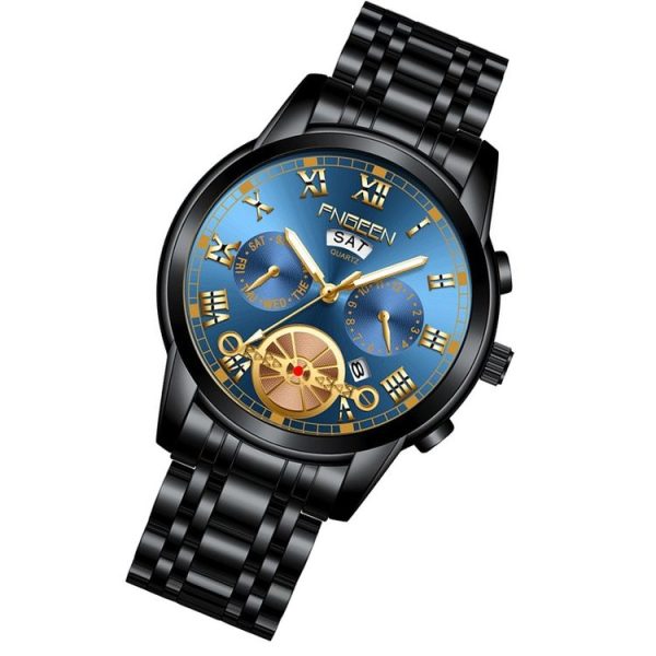 FNGEEN 4001 Men Watch Multi-Function Quartz Watch, Colour: Black Steel Blue Surface Gold Nails - Image 2