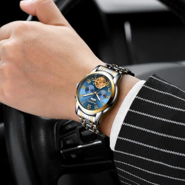 FNGEEN 4001 Men Watch Multi-Function Quartz Watch, Colour: Black Steel Blue Surface Gold Nails - Image 6