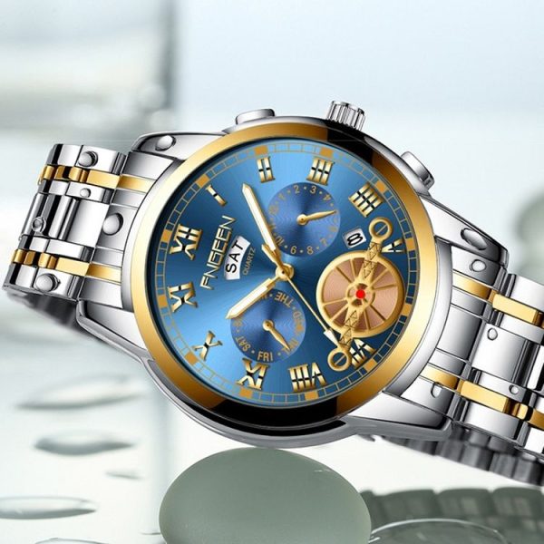 FNGEEN 4001 Men Watch Multi-Function Quartz Watch, Colour: Black Steel White Surface Gold Nails - Image 5