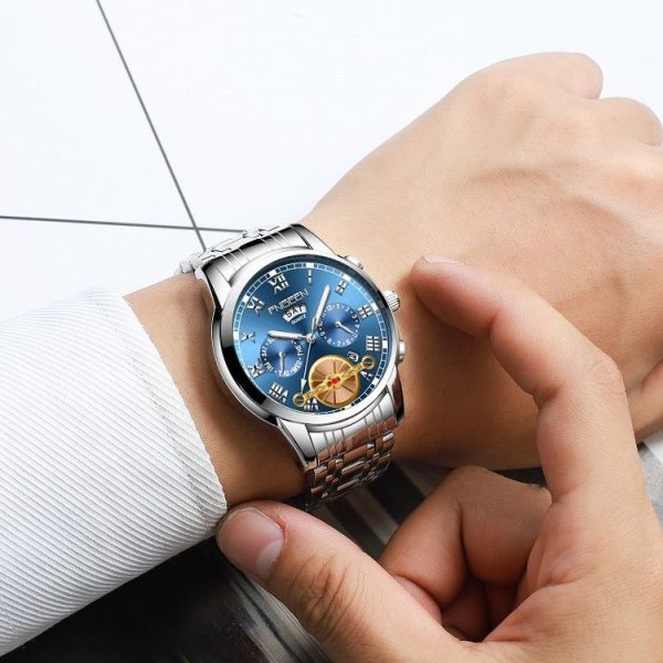 FNGEEN 4001 Men Watch Multi-Function Quartz Watch, Colour: Black Steel White Surface Gold Nails - Image 7