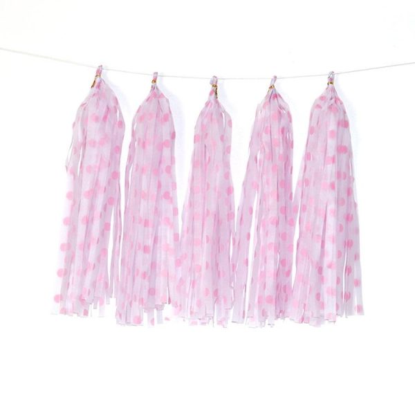 Color Polka Dot Paper Tassels Birthday Room Decoration Ribbon Garland (TM-002 Pink Dots)