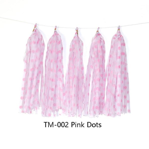 Color Polka Dot Paper Tassels Birthday Room Decoration Ribbon Garland (TM-002 Pink Dots) - Image 2