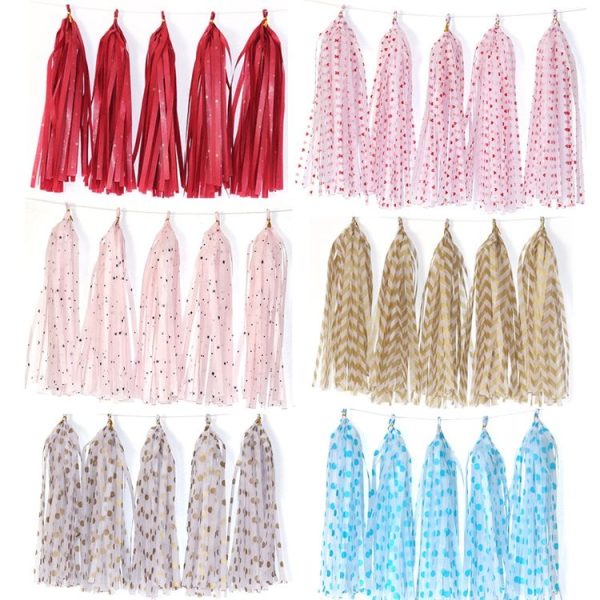 Color Polka Dot Paper Tassels Birthday Room Decoration Ribbon Garland (TM-002 Pink Dots) - Image 4
