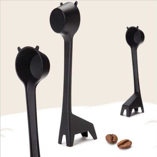5 PCS Cartoon Giraffe Shape Coffee Spoon Coffee Bean Powder Quantitative Spoon Metering Plastic Spoon (Black) - Image 4