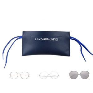 2 PCS Double-Layer Retractable Soft Bag Waterproof Glasses Bag Portable PU Glasses Storage Bag (Blue)