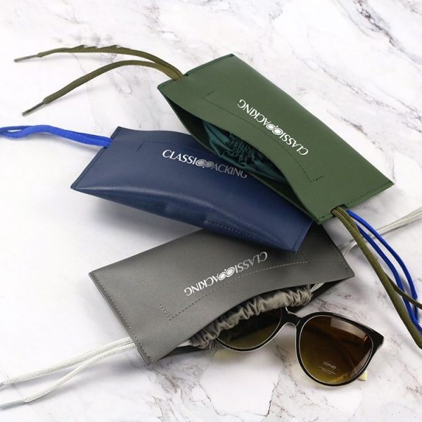 2 PCS Double-Layer Retractable Soft Bag Waterproof Glasses Bag Portable PU Glasses Storage Bag (Blue) - Image 7