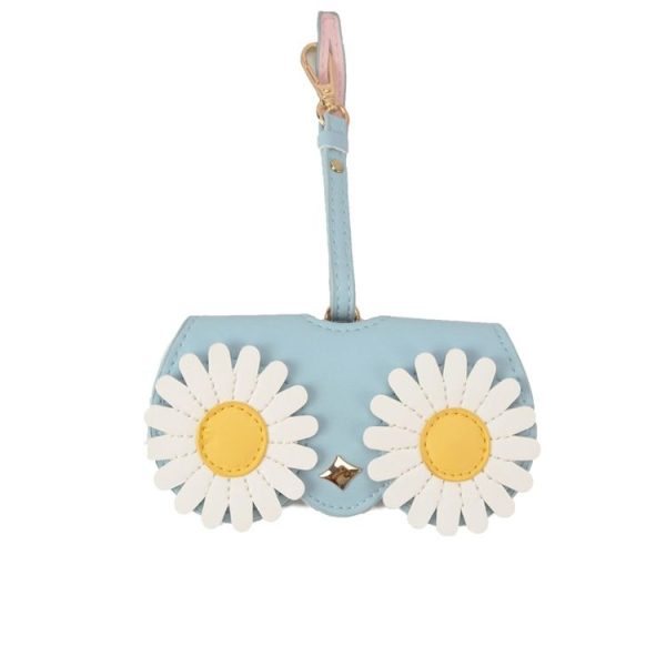 Cute And Funny PU Sunglasses Case Portable Glasses Case With Hanging Buckle, Colour: Flowers (Lake Blue Color Matching) - Image 2