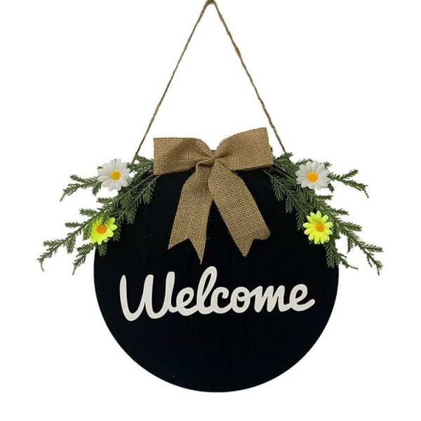 Home Decorations Easter Wreath Shooting Props Wreath Door Hanging Dark Blue Welcome Wooden Sign - Image 2
