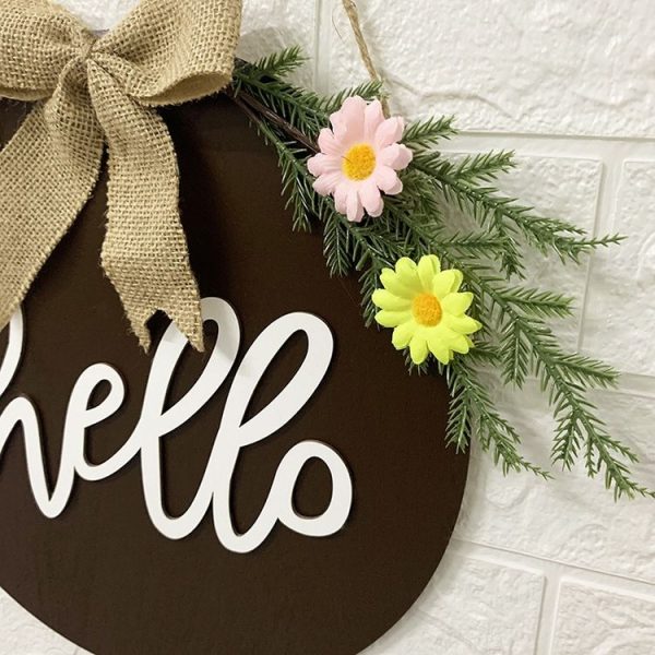 Home Decorations Easter Wreath Shooting Props Wreath Door Hanging Dark Blue Welcome Wooden Sign - Image 5